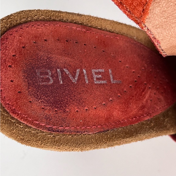 Biviel Heel Sandal Size 40 US 9.5-10 Leather Slingback Papaya Orange Suede - Picture 10 of 11